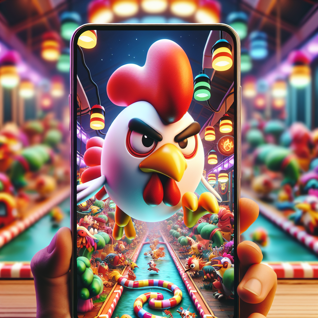 Colorful chicken navigating obstacles