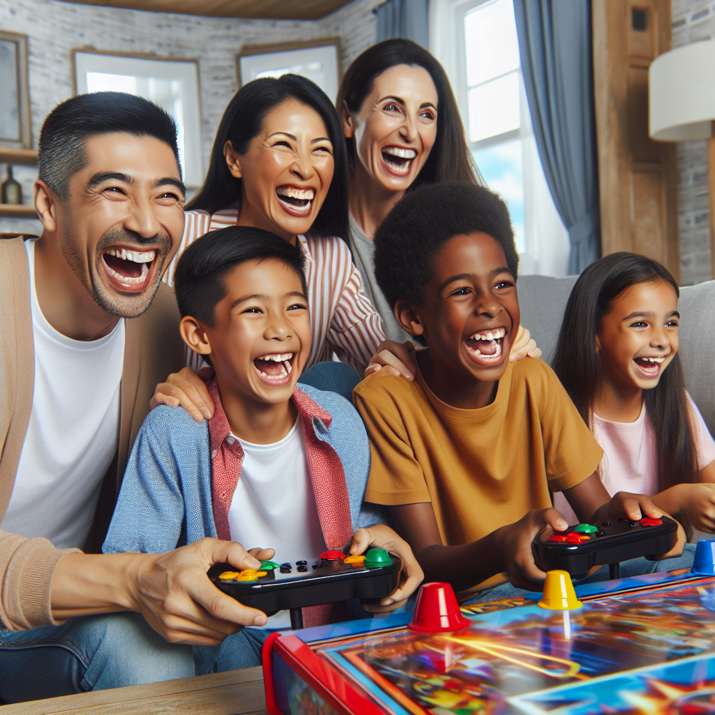 Family playing an arcade game together