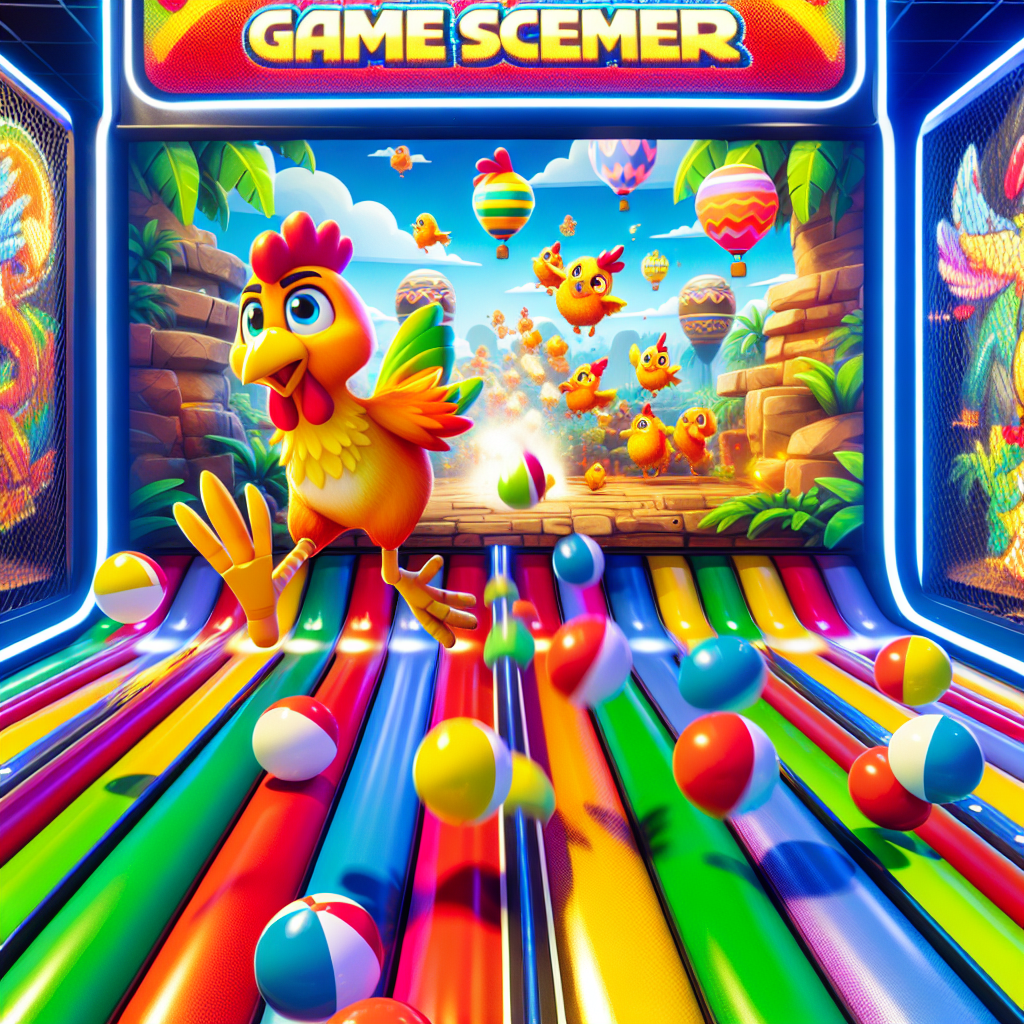 Colorful chicken navigating obstacles